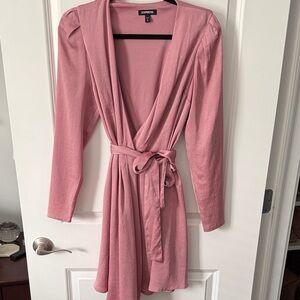 Express Rose Pink Wrap Dress with Tie Waist